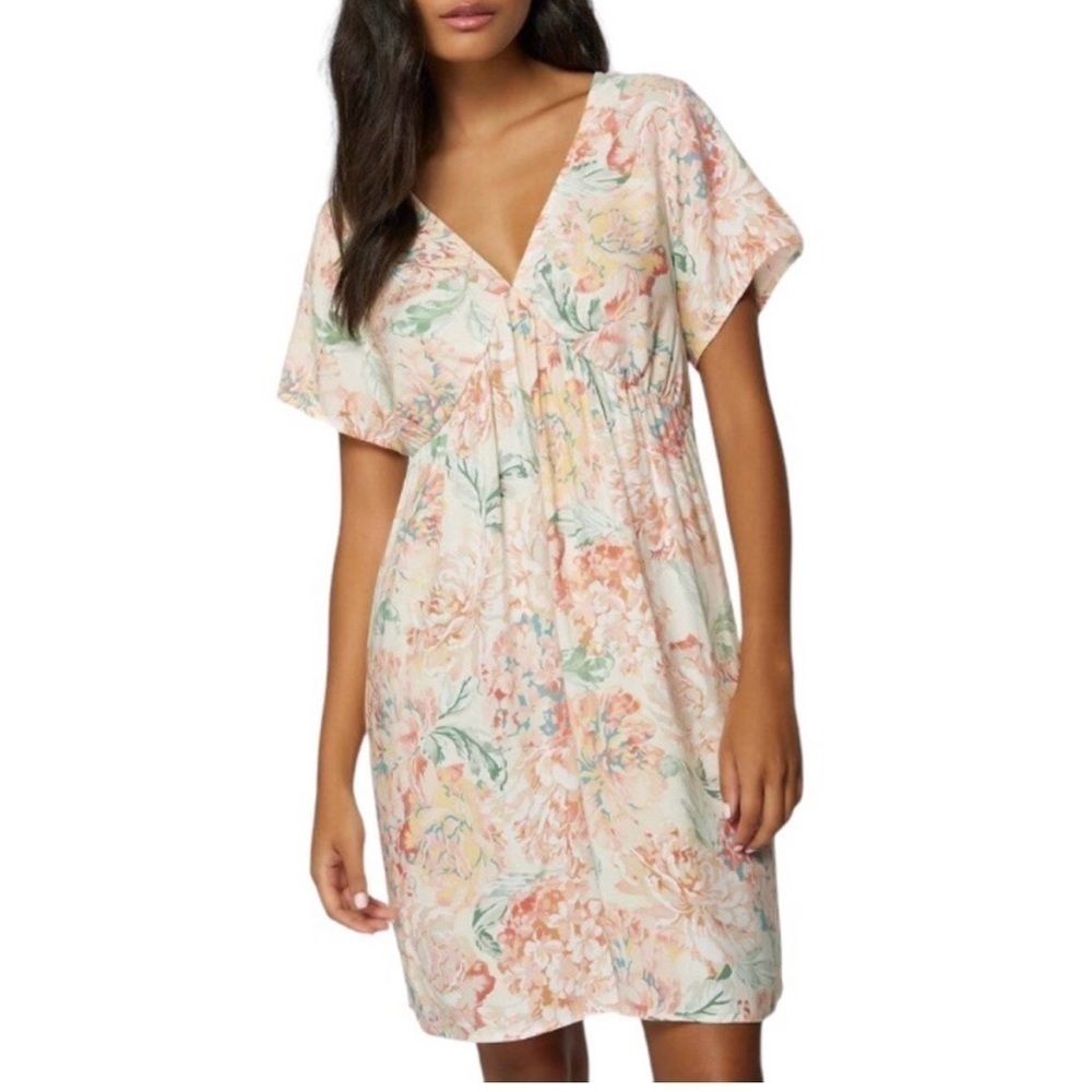 O'Neill Gina Pastel Floral Beachy Babydoll V-Neck
Viscose Mini Dress Size large